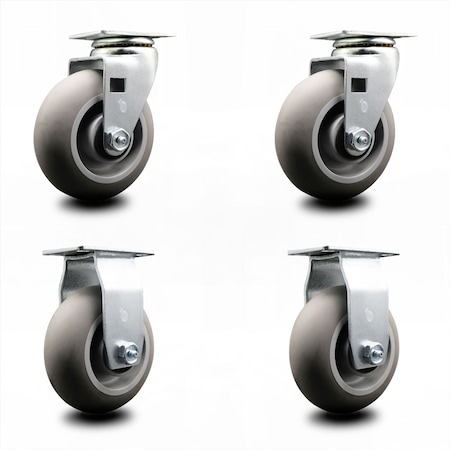 Service Caster 5 Inch Thermoplastic Rubber Caster Set with Ball Bearings 2 Swivel 2 Rigid SCC-20S520-TPRBD-2-R-2